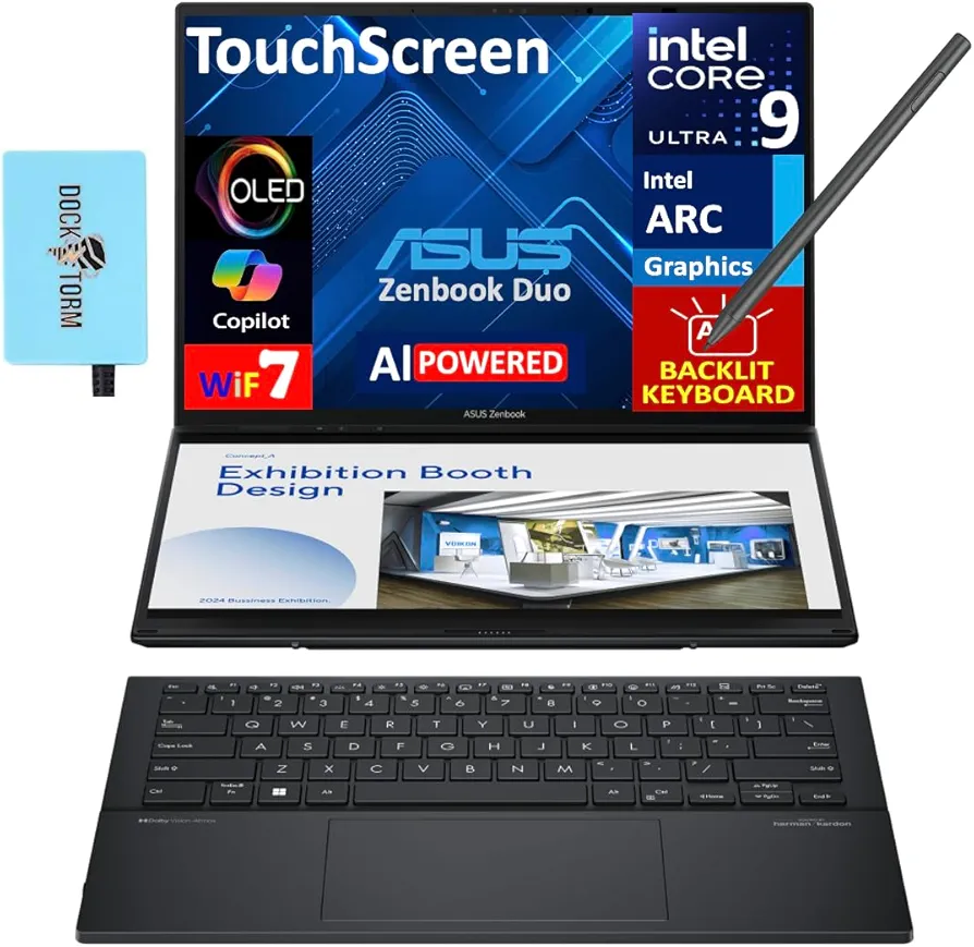 ASUS Zenbook Duo UX840, Intel Core Ultra 9 285H, 32GB DDR5 RAM (Not Upgradable), 2TB PCIe NVMe 4.0 M.2 SSD, Windows 11 Home, Dual 14" 3K (2880 x 1800) OLED Touch Screen 120Hz - 90NB14X1-M00670