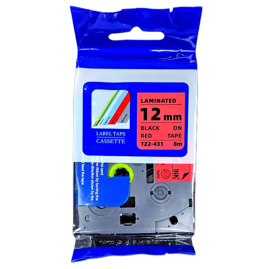 Brother 12mm x 8m Black on Red Label Tape - TZ2-431
