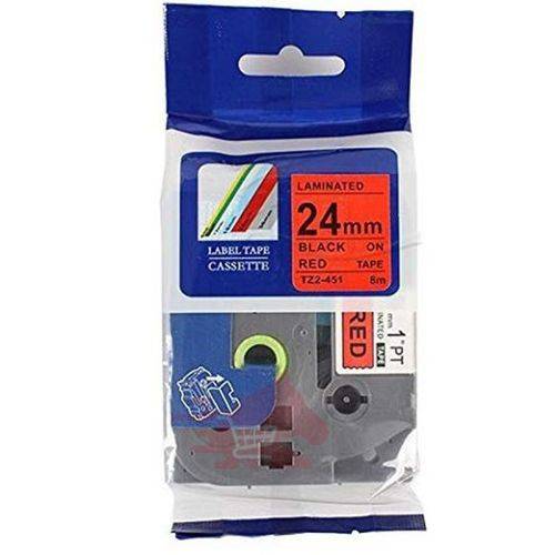 Brother 24mm x 8m Black on Red Label Tape - TZ2-451