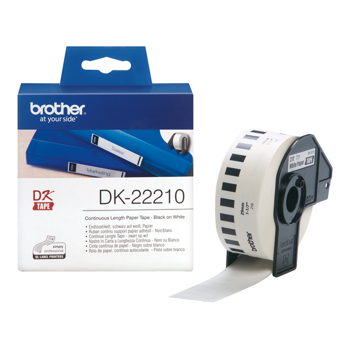 Compatible Brother DK-2210 29mm X 30.48m Continuous Paper Roll Black on White for Brother QL Portable Label Printers ... - DK-22210