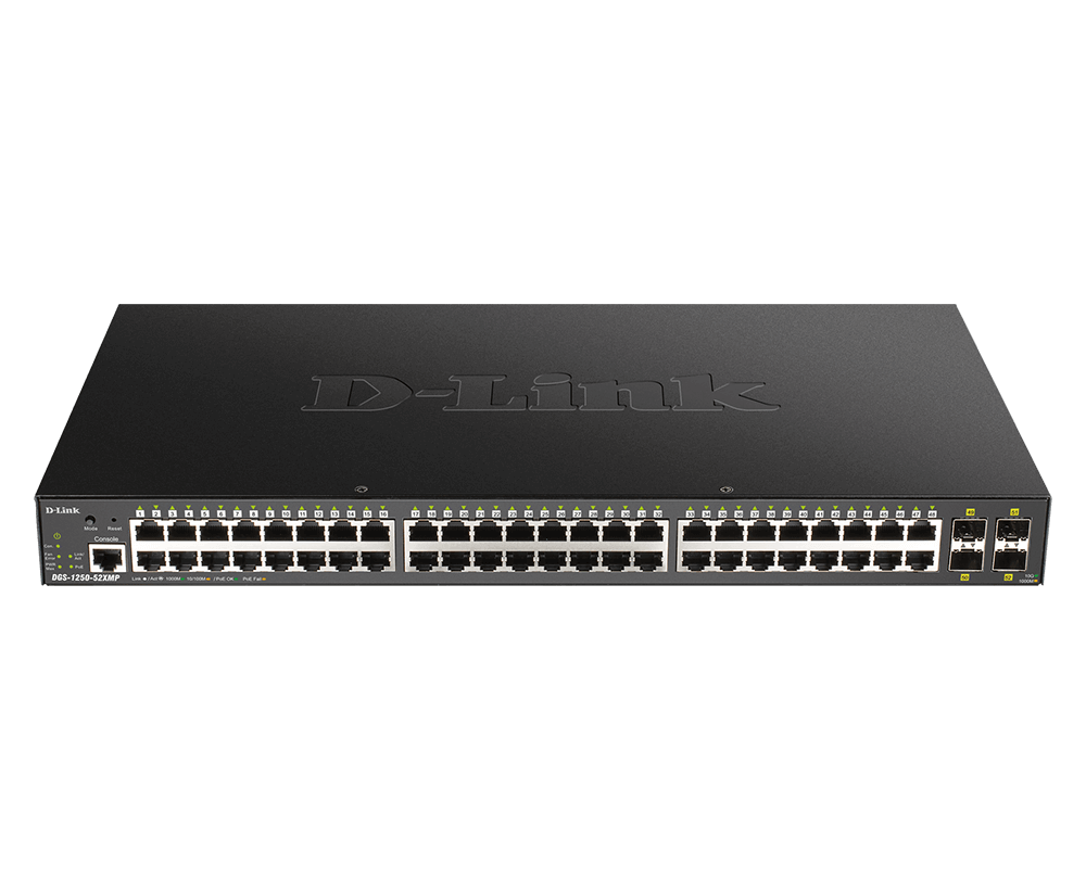 D-Link DGS-1250-52XMP 52-Port 48 x 101001000BASE-T PoE ports 4 x 10G SFP+ ports