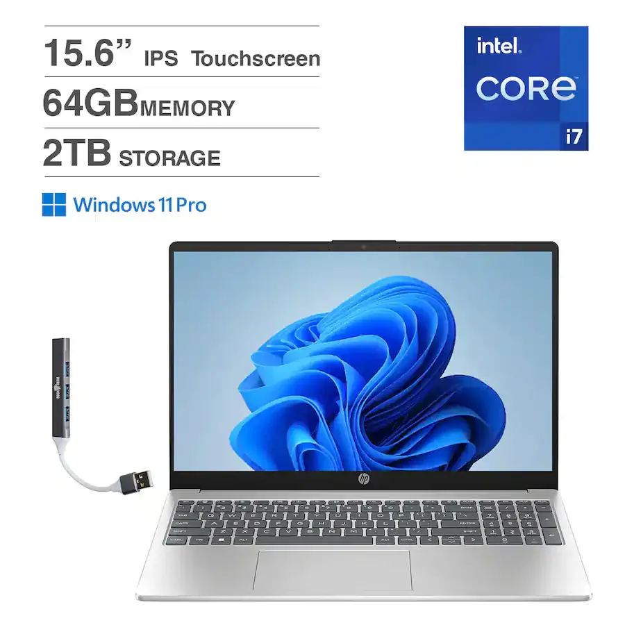HP 15-fd0127dx, Intel Core i7 1355U, 16GB DDR4 3200, 512GB PCIe NVMe M.2 SSD, Windows 11 Home, 15.6" FHD IPS Touch Screen, No ODD, - B4HN8UA