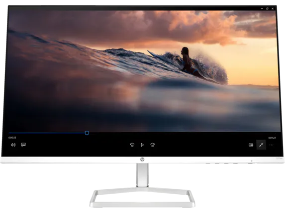 HP 527sa Series 5 27" FHD Monitor, Integrated Speakers, White Color,  Connectivity: 1 VGA, 2 HDMI 1.4, 1 3.5 mm Audio Jack (Audio Out), 1 3.5 mm Audio Jack (Audio In) - 94F48AS