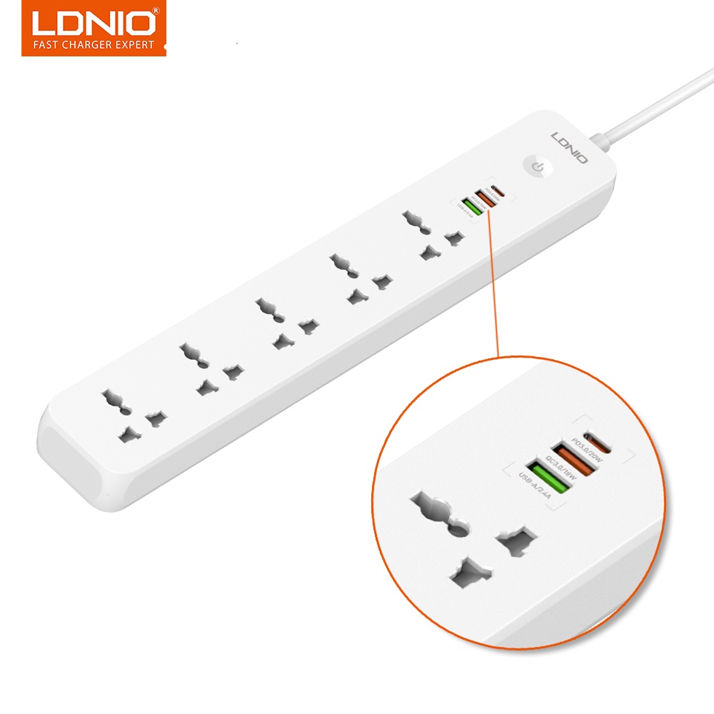 LDNIO Multi Socket Extension Lead with 5 AC 3 USB Power Socket Plug Extender with 38W (SC5319)