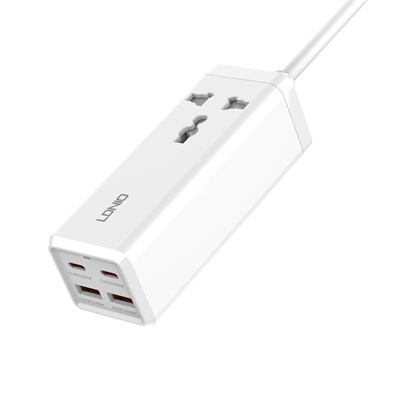 LDNIO SC1418 65W PD Adapter Multifunction Charger Power Extension with Surge Protection, 2 USB-C+ 2USB-A, 2M code
