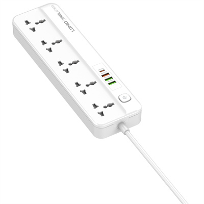 LDNIO SC5415 Universal Fast Charging Power Strip Extension with 5 Ac Outlets & 4USB Charging Ports, 2m Cable PD 2500W Power Socket with Surge Protectors (SC5415)