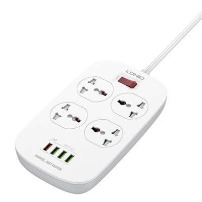 LDNIO Smart 2500W Power Extension with 4 Power Sockets and 18W 4 USB Ports -Defender Series Power Strip with QC USB Port Fast Charging - 2M Power Cord (SC4407)
