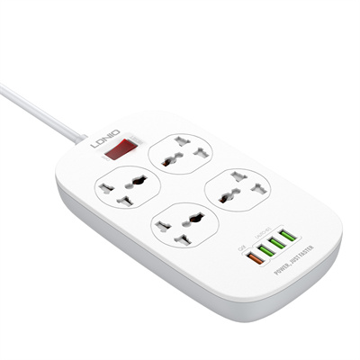 LDNIO Smart 2500W Power Extension with 4 Power Sockets and 18W 4 USB Ports -Defender Series Power Strip with QC USB Port Fast Charging - 2M Power Cord (SC4407)