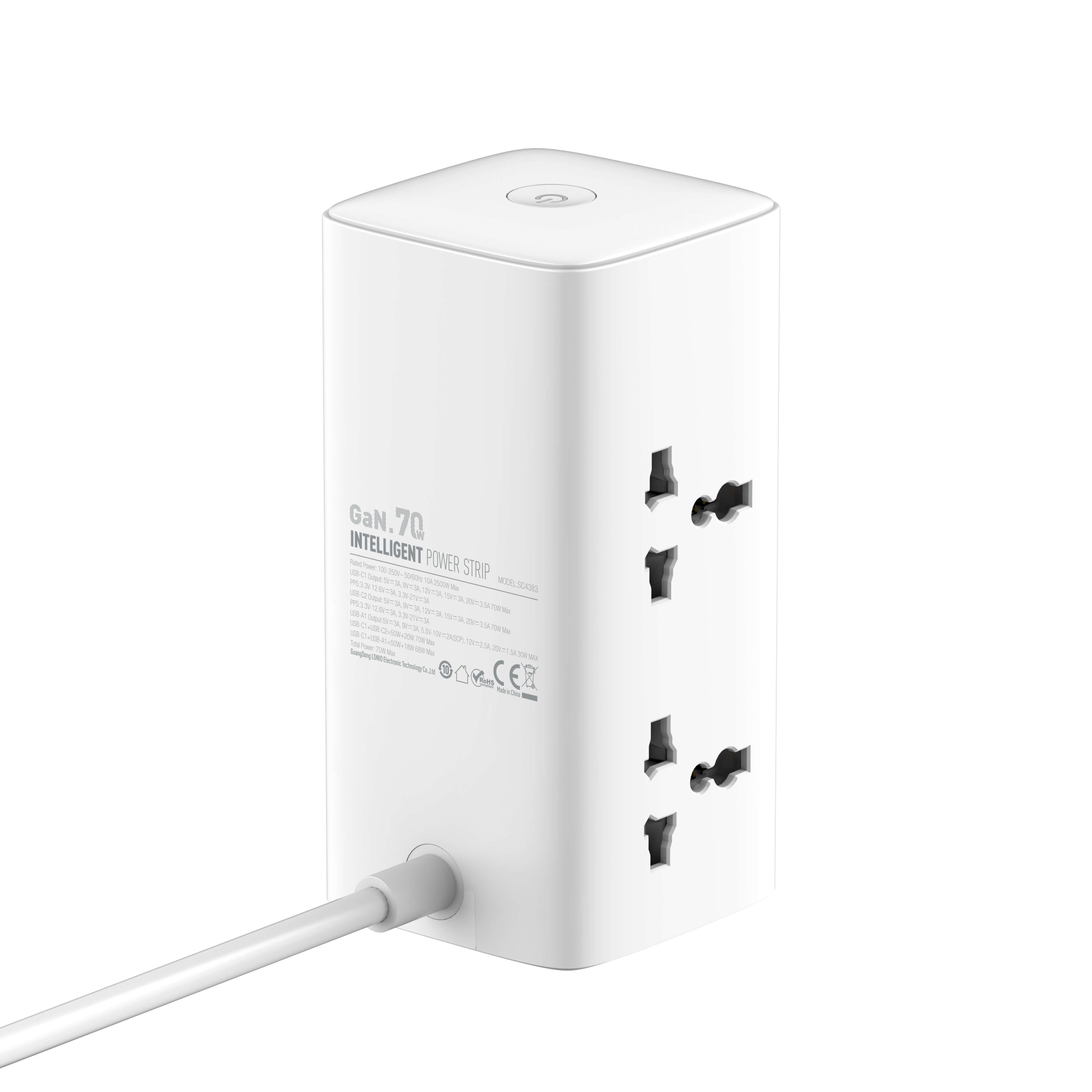 LDNIO Tower Extension Power socket 4 Way + 2USB-C + 1USB-A Extension Cord Surge Protection PD+PPS+SCP+QC3.0 (SC4383)