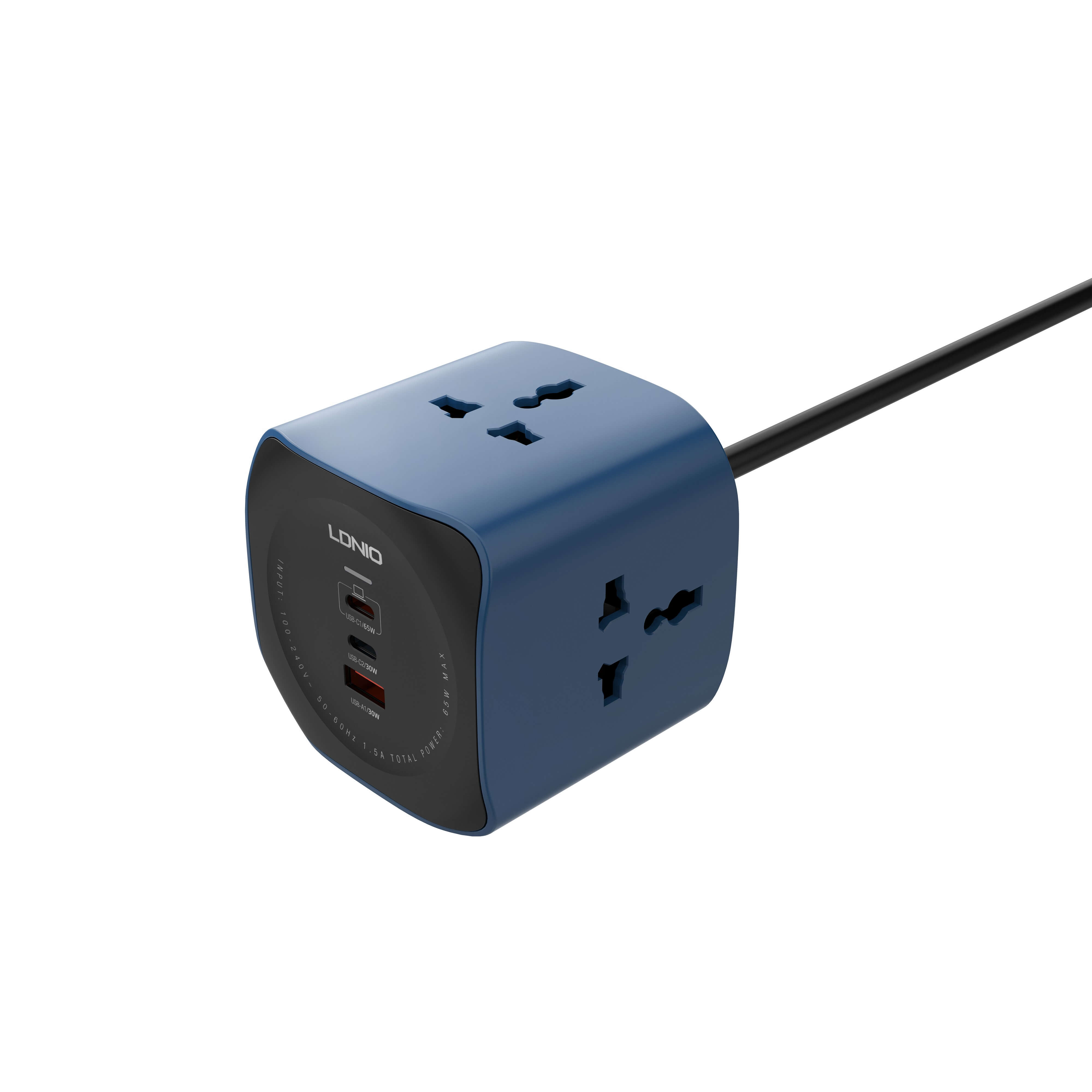LDNIO Universal 2500W Outlet 6 In1 Power Socket Cube - 3 Outlet + 65W - 2USB-C + 1 USBA (SC3319)