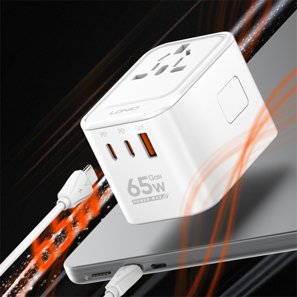 LDNIO Worldplug All in One Travel Charger, 3 USB Ports, 65W GaN Travel Multi Plug Adapter with Type C Charging(Z6)