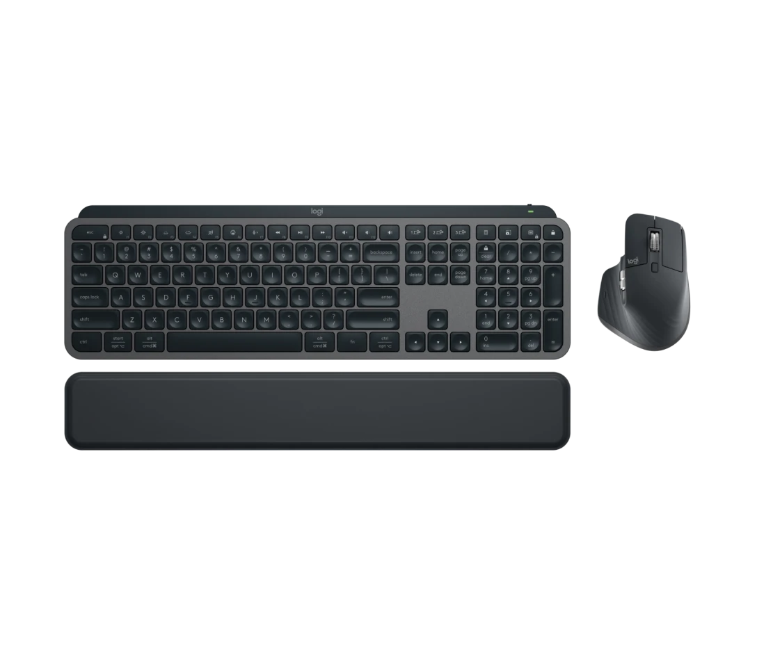 Logitech MX Keys S Wireless and Bluetooth Keyboard + Palmrest and Mouse Rechargeable Combo - Graphite - 920-011614