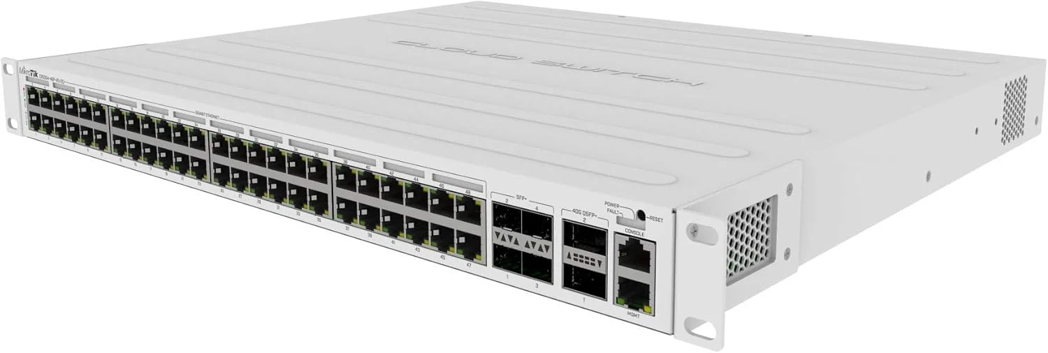 MikroTik CRS354-48P-4S+2Q+RM Switch has 48 x 1G RJ45 Ports and 4 x 10G SFP+ Ports. 2 x 40G QSFP+ Ports for Extremely Fast Fiber Connections or Linking with Other 40 Gbps Devices