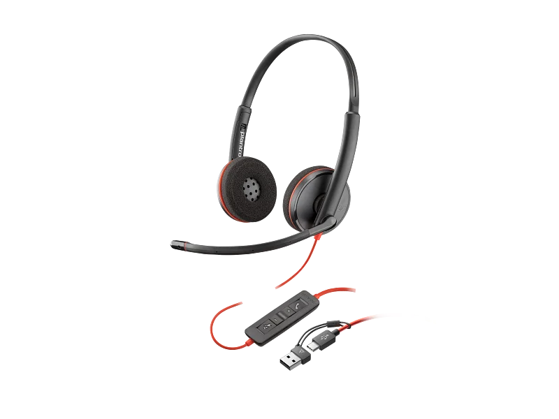 Poly Blackwire 3220 Wired Stereo USB-C Headset with Noise cancelling Mics +USB-C/A Adapter - 8X228AA