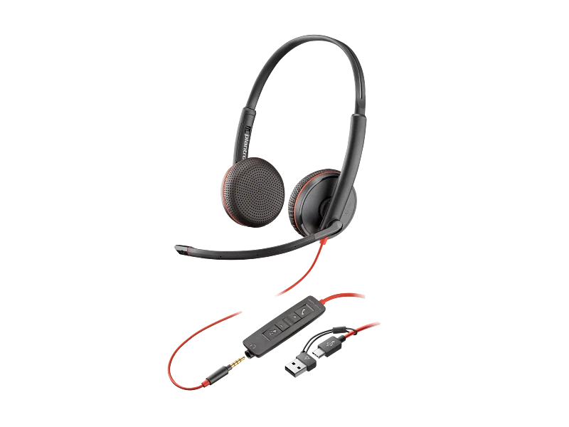 Poly Blackwire 3225 Wired Stereo USB-C Headset with Noise cancelling Mics +3.5mm Plug +USB-C/A Adapter - 8X229AA
