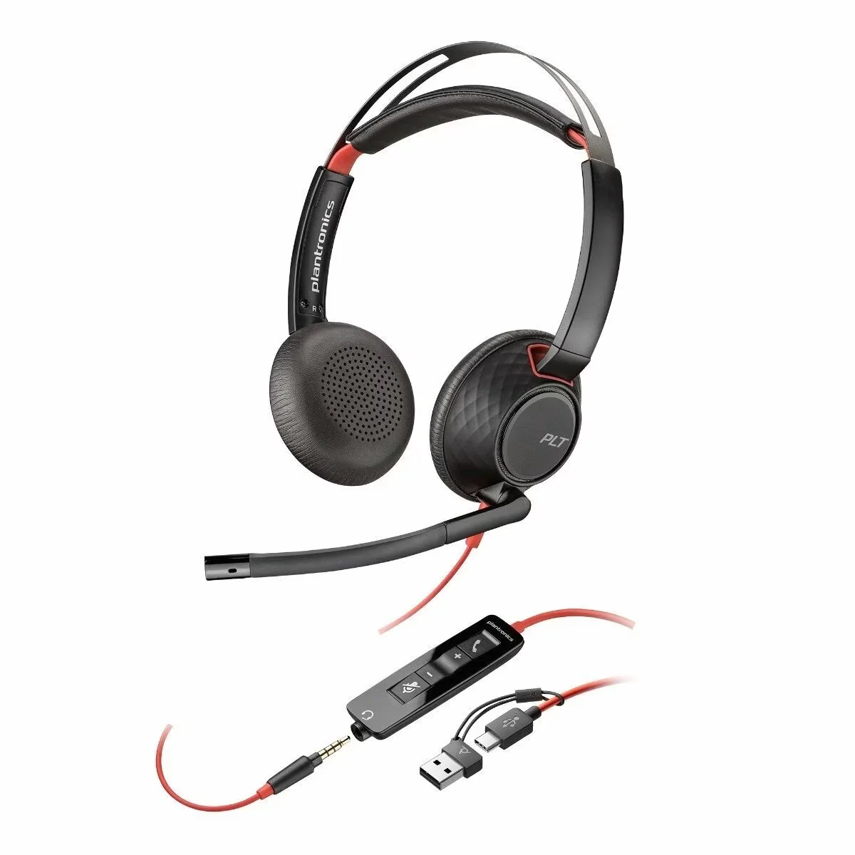 Poly Blackwire 5220 Wired Stereo USB-C Headset with Noise cancelling Mics + 3.5mm Plug +USB-C/A Adapter - 8X231AA