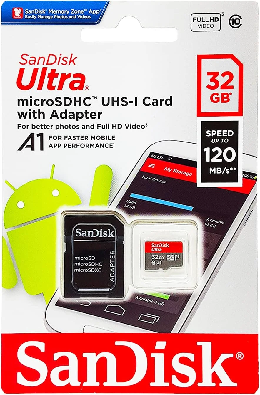 SanDisk Ultra | 32GB microSDXC | Up to 100MB/s read | A1 performance class | Model: SDSQUAR-032G-GN6MA