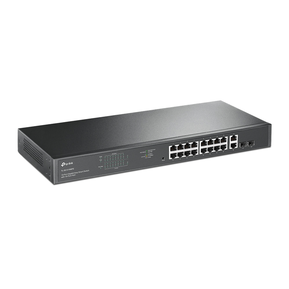 TP-Link 18-Port 10/100/1000Mbps Gigabit Easy Smart Switch with 16-Port PoE+ - TL-SG1218MPE