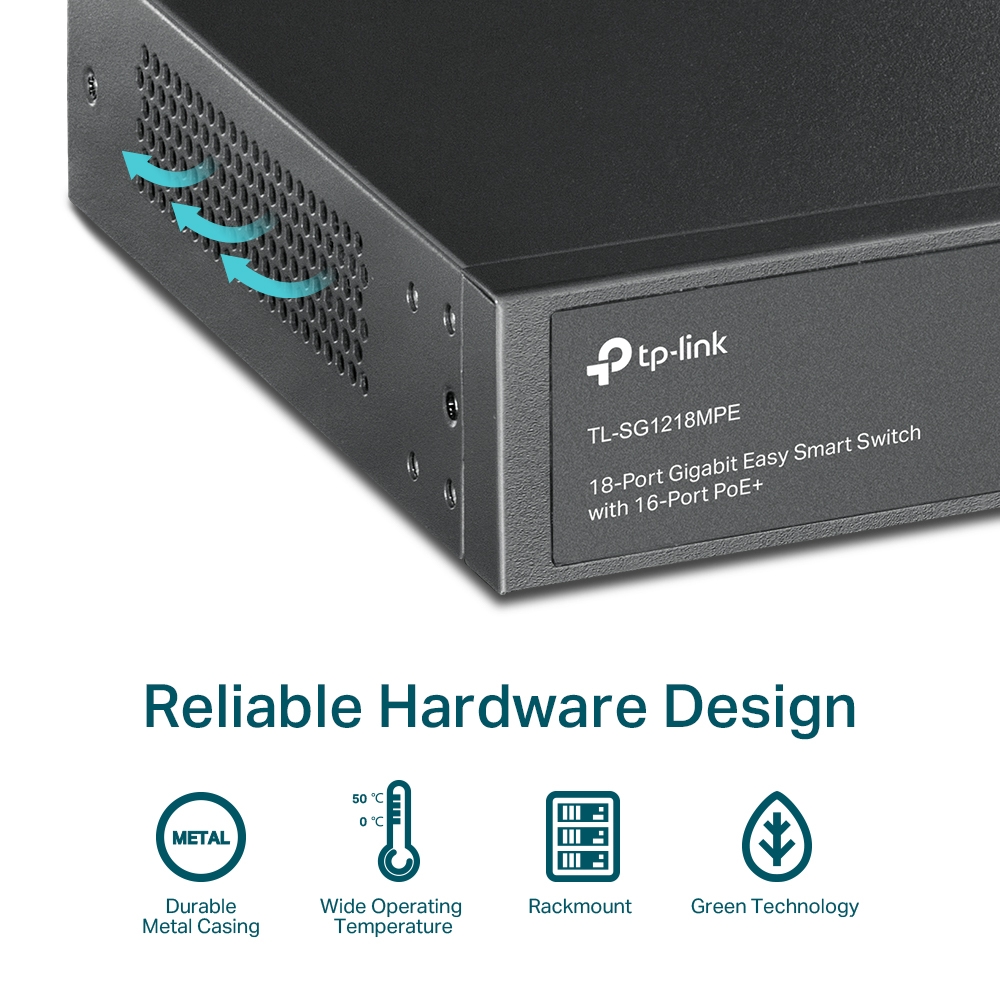 TP-Link 18-Port 10/100/1000Mbps Gigabit Easy Smart Switch with 16-Port PoE+ - TL-SG1218MPE