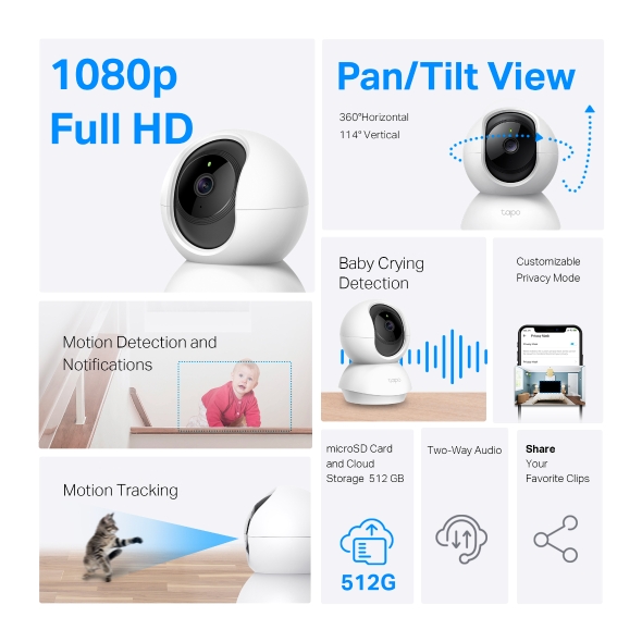 TP-Link Tapo Pan/Tilt Home Security Wi-Fi Camera - TL-TAPO C200C