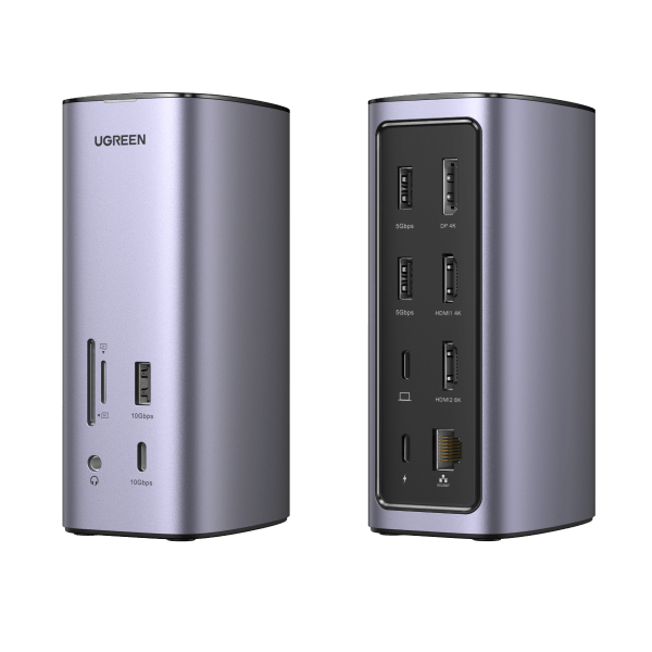 UGREEN 12-in-1 USB-C Multifunction Docking Station Pro - CM555 USB-C to SD/TF Card Slot + USB-A 3.2 Gen 2 + 3.5mm Port + USB-C 3.2 Gen 2 + DisplayPort (4K@60Hz) + USB-A 3.2 Gen 1 (2 Ports) + HDMI (4K@60Hz) + HDMI (8K@30Hz) + RJ45 Gigabit Ethernet + USB-C PD - UG-90325
