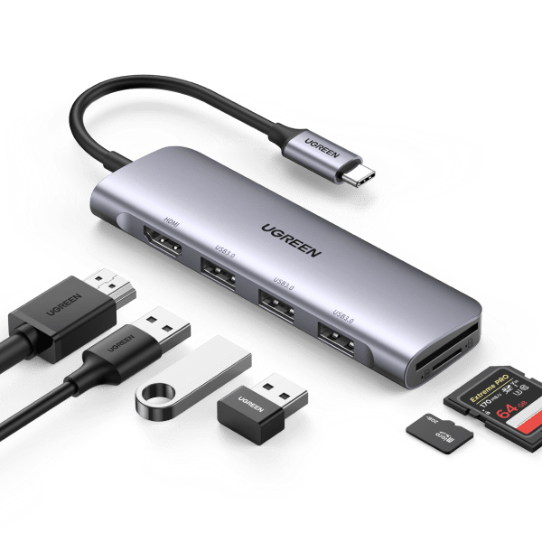 UGREEN 5-in-1 USB-C Multifunction Adapter - CM511USB-C to USB-A 3.0 (3 Ports) + 4K HDMI + USB-C PD - UG-15596