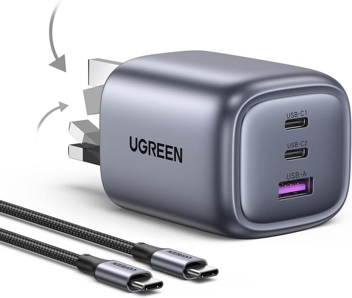 UGREEN Nexode Pro 65W 3-Port GaN Fast Charger UK Grey+1.5M 100W Cable - X755 - UG-25872