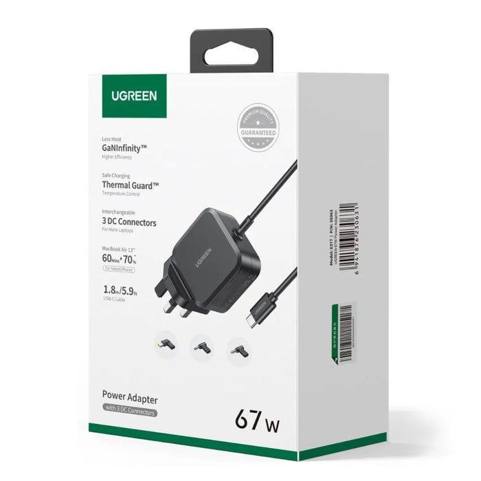 UGREEN USB-C 67W PD GaN Tech Power Adapter UK+3 DC Connectors - X377 - UG-35063